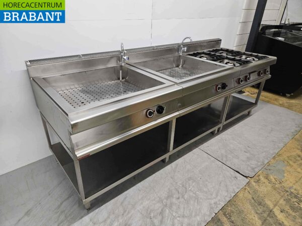 RVS Gico Baklijn 4 pits fornuis met 2 x dubbele bain marie GAS/400V Horeca - Afbeelding 3