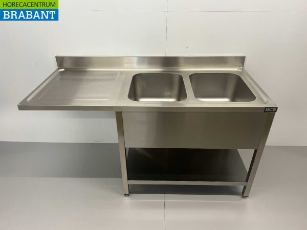 RVS Spoeltafel dubbele spoelbakken Premium-line 160 cm Horeca