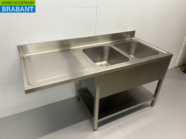 RVS Spoeltafel dubbele spoelbakken Premium-line 160 cm Horeca - Afbeelding 3