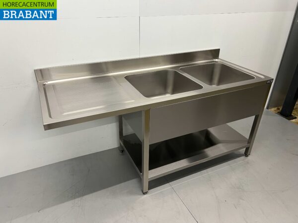 RVS Spoeltafel dubbele spoelbakken Premium-line 180 cm Horeca - Afbeelding 3