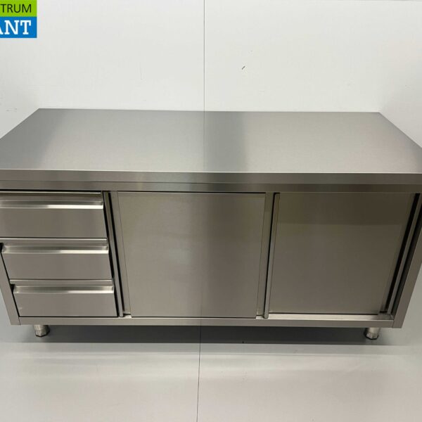 RVS Werkkast Kast Werktafel Premium-line 2 schuifdeuren en 3 laden 160 cm Horeca