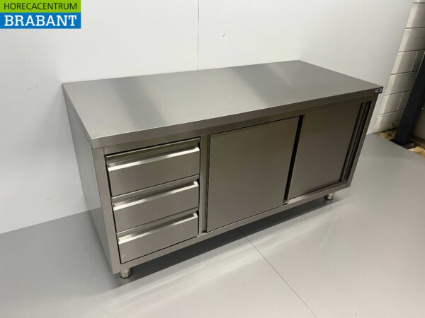RVS Werkkast Kast Werktafel Premium-line 2 schuifdeuren en 3 laden 160 cm Horeca - Afbeelding 2