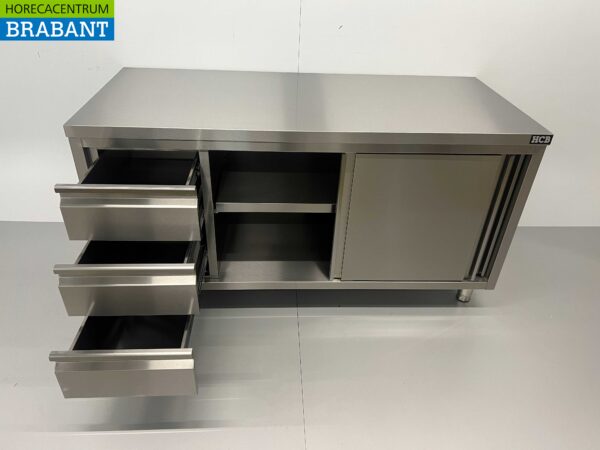 RVS Werkkast Kast Werktafel Premium-line 2 schuifdeuren en 3 laden 160 cm Horeca - Afbeelding 4
