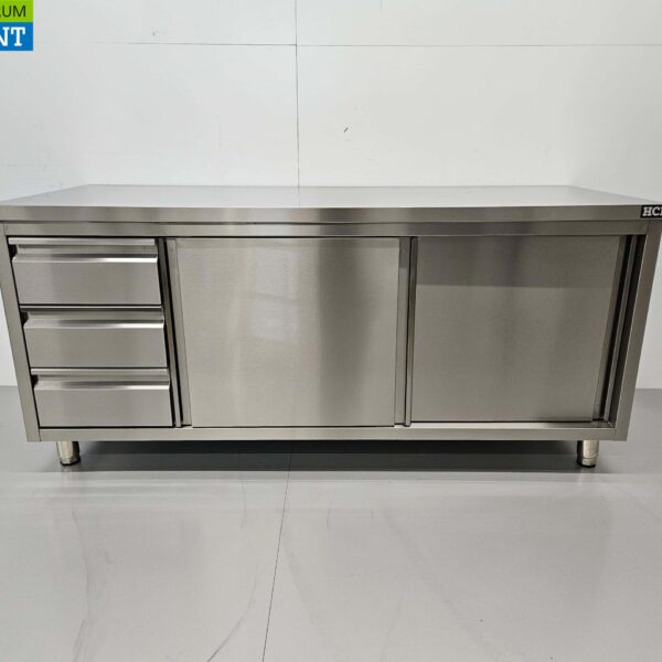RVS Werkkast Kast Werktafel Premium-line 2 schuifdeuren en 3 laden 180 cm Horeca