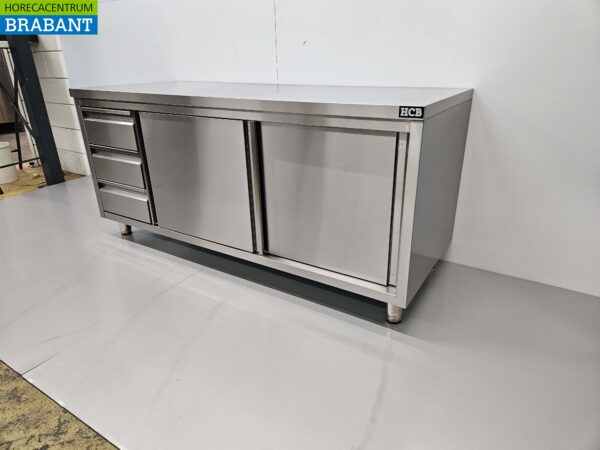 RVS Werkkast Kast Werktafel Premium-line 2 schuifdeuren en 3 laden 180 cm Horeca - Afbeelding 2