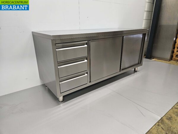 RVS Werkkast Kast Werktafel Premium-line 2 schuifdeuren en 3 laden 180 cm Horeca - Afbeelding 3