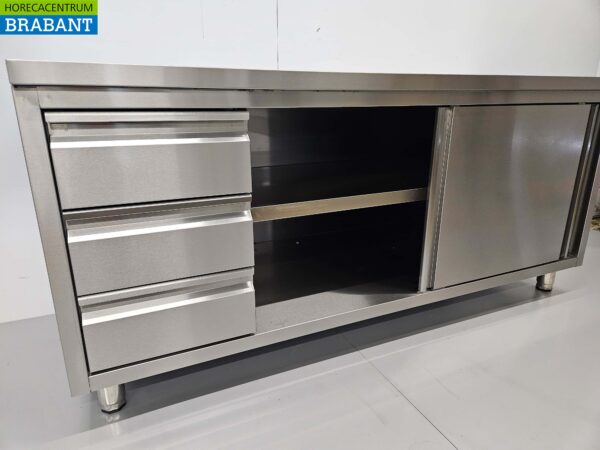 RVS Werkkast Kast Werktafel Premium-line 2 schuifdeuren en 3 laden 180 cm Horeca - Afbeelding 4