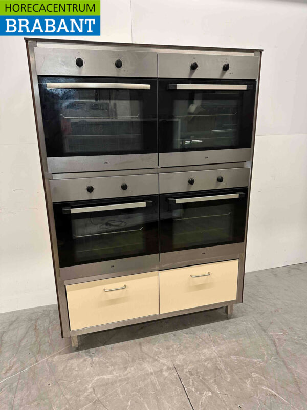 RVS Trespa Wandkast met 4 x Heteluchtoven Convectie Oven Afbakoven 230V Horeca