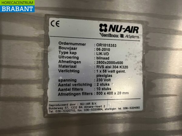 RVS Nu-air Inductie Afzuigkap Dampkap met lamellen filters 280 x 200 cm Box model Horeca - Afbeelding 8