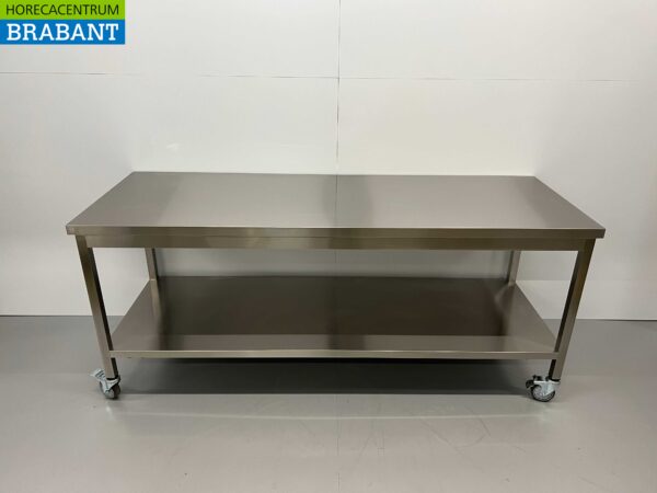 RVS Verrijdbare Werktafel Tafel Op Wielen 200 x 70 x 85 cm Horeca