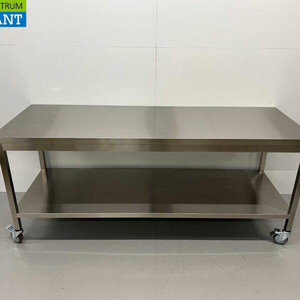 HCB RVS Verrijdbare Werktafel Tafel Op Wielen 200 x 70 x 85 cm Horeca