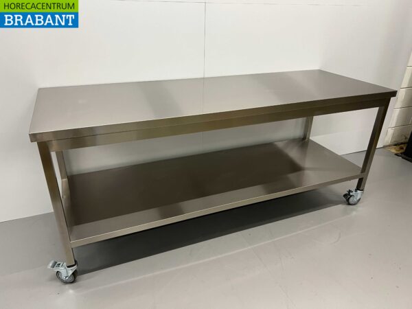 RVS Verrijdbare Werktafel Tafel Op Wielen 200 x 70 x 85 cm Horeca - Afbeelding 2