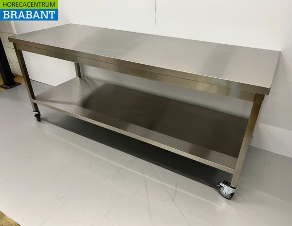 RVS Verrijdbare Werktafel Tafel Op Wielen 200 x 70 x 85 cm Horeca - Afbeelding 3