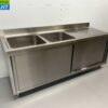 RVS Spoeltafel dubbele spoelbakken 2 schuifdeuren Premium-line 200 cm Horeca - Afbeelding 2