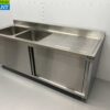 RVS Spoeltafel dubbele spoelbakken 2 schuifdeuren Premium-line 200 cm Horeca - Afbeelding 3