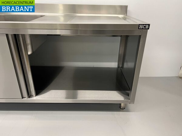 RVS Spoeltafel dubbele spoelbakken 2 schuifdeuren Premium-line 200 cm Horeca - Afbeelding 4