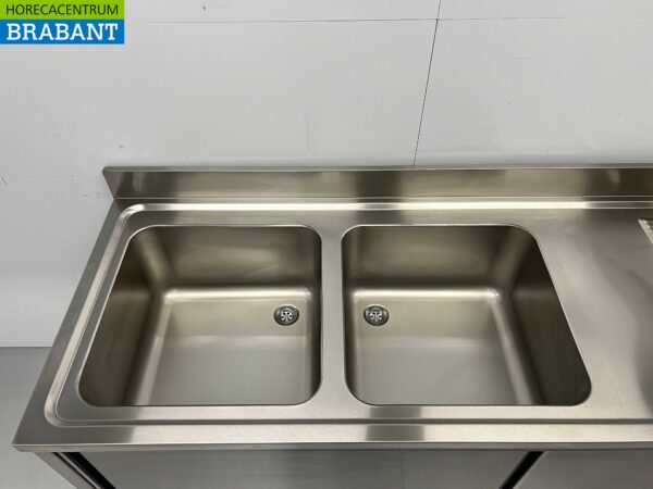 RVS Spoeltafel dubbele spoelbakken 2 schuifdeuren Premium-line 200 cm Horeca - Afbeelding 5