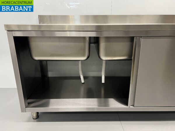 RVS Spoeltafel dubbele spoelbakken 2 schuifdeuren Premium-line 200 cm Horeca - Afbeelding 6
