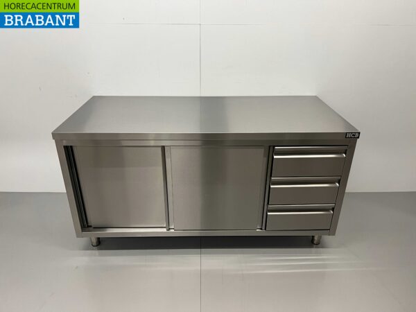 RVS Werkkast Kast Werktafel Premium-line 2 schuifdeuren en 3 laden 160 cm Horeca