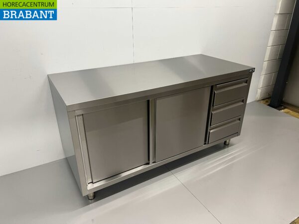 RVS Werkkast Kast Werktafel Premium-line 2 schuifdeuren en 3 laden 160 cm Horeca - Afbeelding 3