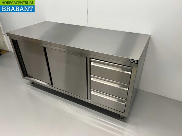 RVS Werkkast Kast Werktafel Premium-line 2 schuifdeuren en 3 laden 160 cm Horeca - Afbeelding 2