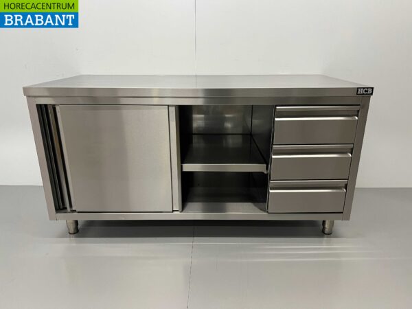 RVS Werkkast Kast Werktafel Premium-line 2 schuifdeuren en 3 laden 160 cm Horeca - Afbeelding 4