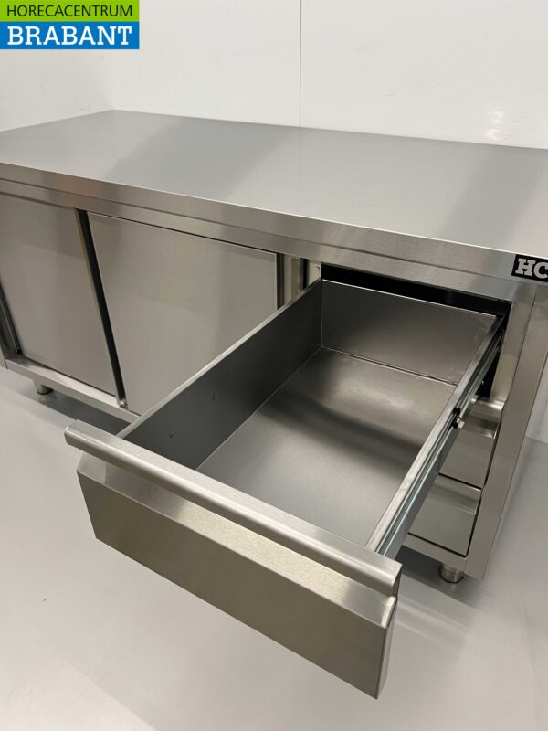RVS Werkkast Kast Werktafel Premium-line 2 schuifdeuren en 3 laden 160 cm Horeca - Afbeelding 5