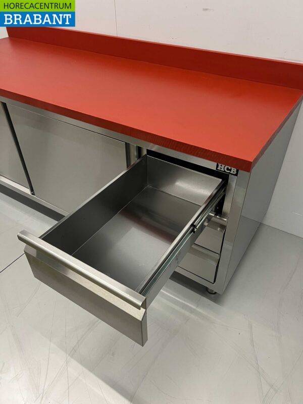 RVS Polyethyleen PE Werkkast Kast Snijtafel Premium-line 2 schuifdeuren 3 laden 200 cm Horeca Slagerij - Afbeelding 5