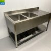 RVS Spoeltafel dubbele spoelbakken Premium-line Gelast model 160 cm Horeca - Afbeelding 2