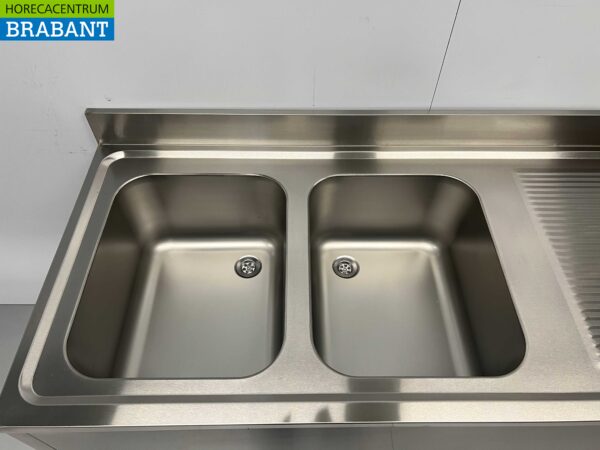 RVS Spoeltafel dubbele spoelbakken Premium-line Gelast model 160 cm Horeca - Afbeelding 4