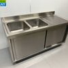 RVS Spoeltafel Dubbele Spoelbakken 2 schuifdeuren Premium-line 160 cm Horeca - Afbeelding 2