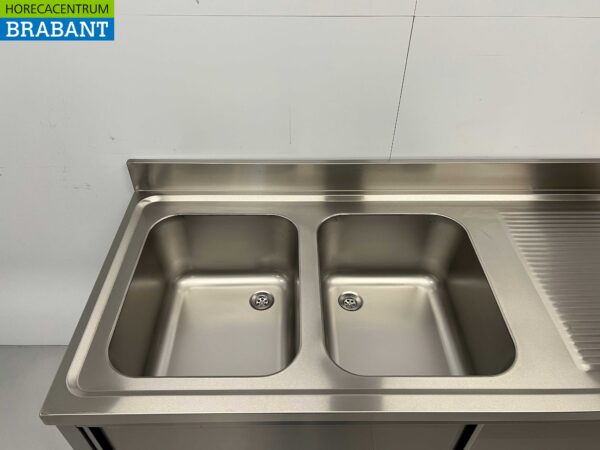 RVS Spoeltafel Dubbele Spoelbakken 2 schuifdeuren Premium-line 160 cm Horeca - Afbeelding 4