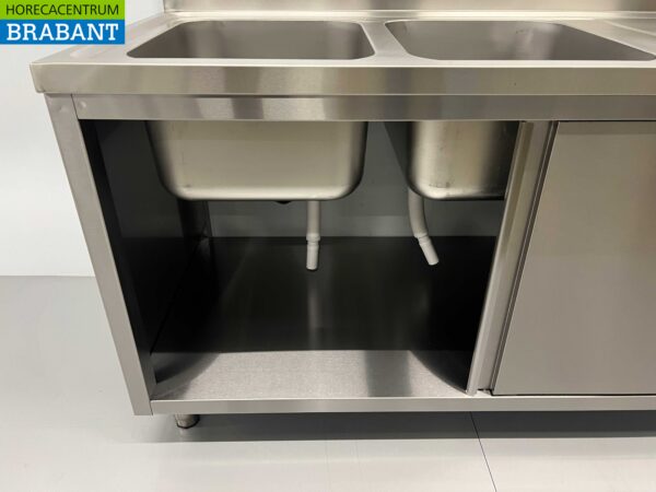 RVS Spoeltafel Dubbele Spoelbakken 2 schuifdeuren Premium-line 160 cm Horeca - Afbeelding 5