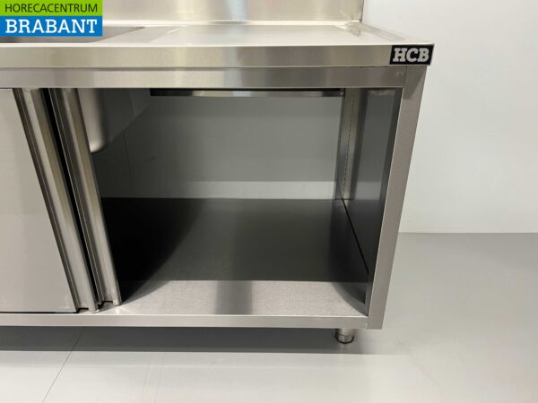 RVS Spoeltafel Dubbele Spoelbakken 2 schuifdeuren Premium-line 160 cm Horeca - Afbeelding 6