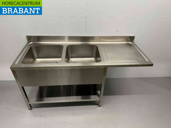 RVS Spoeltafel dubbele spoelbakken Premium-line 180 cm Horeca - Afbeelding 2