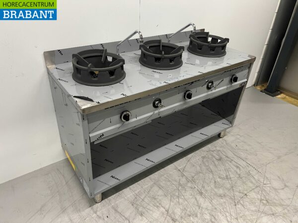 RVS Woktafel wokfornuis 3 branders 39 kW 150 cm Gas Horeca - Afbeelding 3