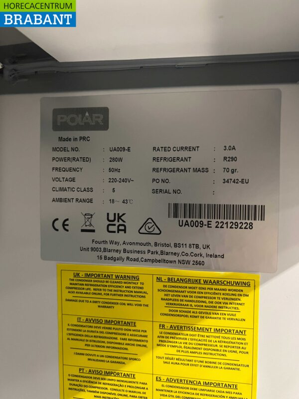 RVS Polar UA009 Koelwerkbank Saladette 1 deur 73,5 cm 230V Horeca - Afbeelding 6