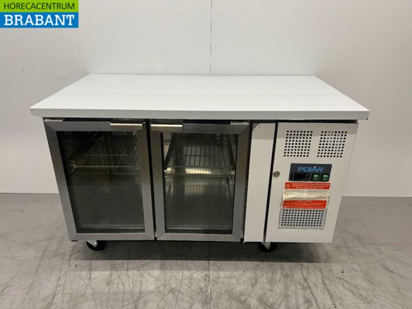 RVS Polar Koelwerkbank 2 glasdeuren / glazen deuren 136 cm 230V Horeca