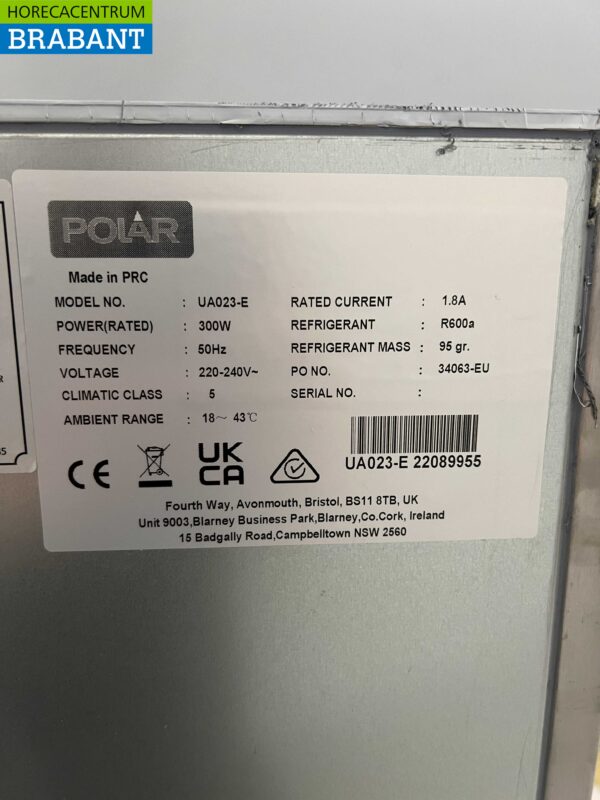 RVS Polar Koelwerkbank 2 glasdeuren / glazen deuren 136 cm 230V Horeca - Afbeelding 5