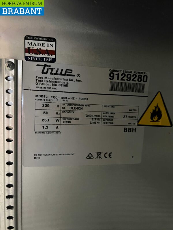 RVS Verrijdbare True Koelwerkbank 2 glasdeuren / glazen deuren 122,5 cm 230V Horeca - Afbeelding 5