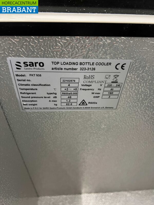 Saro Flessenkoeler Flessenkoeling Barkoeling Inhoud 279 liter 93,5 cm 230V Horeca - Afbeelding 6