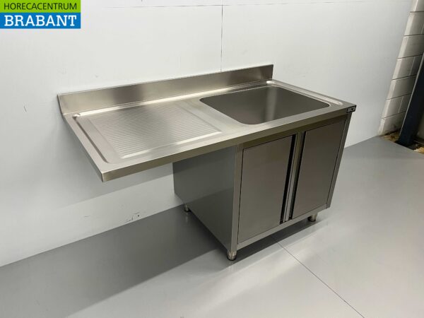 RVS Spoeltafel Spoelbak klapdeuren Premium-line 140 cm Horeca - Afbeelding 3
