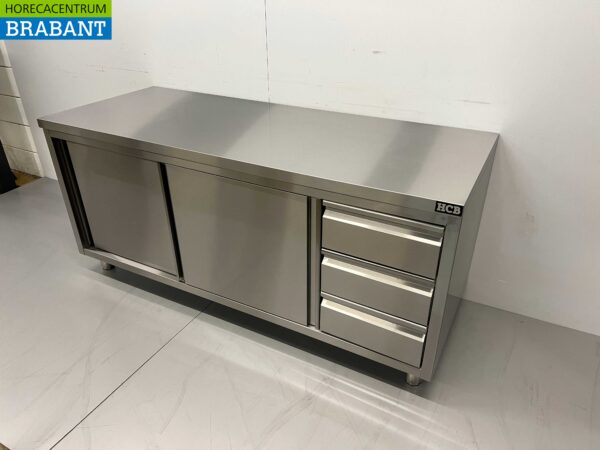 RVS Werkkast Kast Werktafel Premium-line 2 schuifdeuren en 3 laden 180 cm Horeca - Afbeelding 2