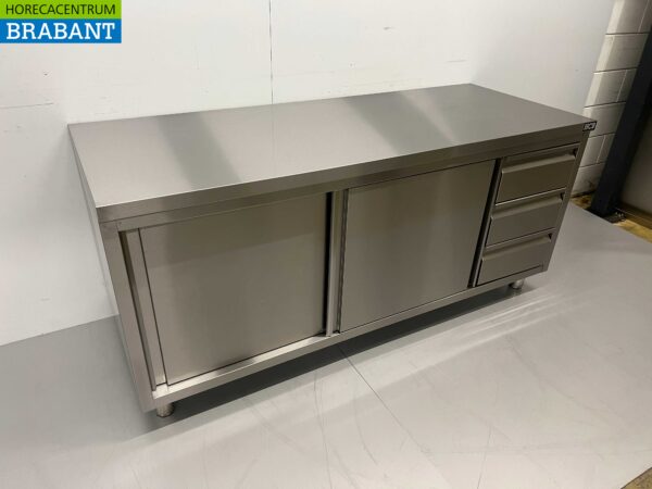 RVS Werkkast Kast Werktafel Premium-line 2 schuifdeuren en 3 laden 180 cm Horeca - Afbeelding 3