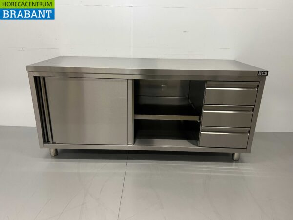 RVS Werkkast Kast Werktafel Premium-line 2 schuifdeuren en 3 laden 180 cm Horeca - Afbeelding 4