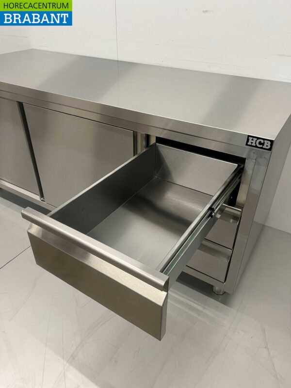 RVS Werkkast Kast Werktafel Premium-line 2 schuifdeuren en 3 laden 180 cm Horeca - Afbeelding 5