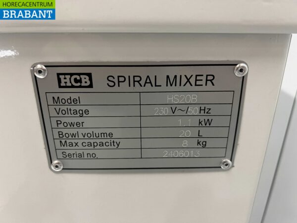 RVS HCB Spiraalkneder deegmenger deegmixer 20 liter 230V Horeca - Afbeelding 6