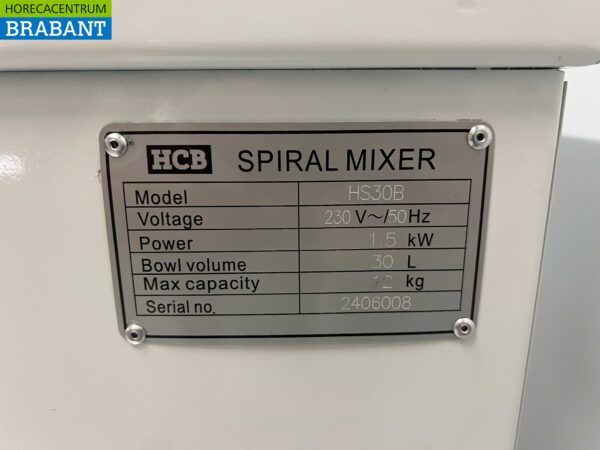 RVS HCB Spiraalkneder deegmenger deegmixer 30 liter 230V Horeca - Afbeelding 6