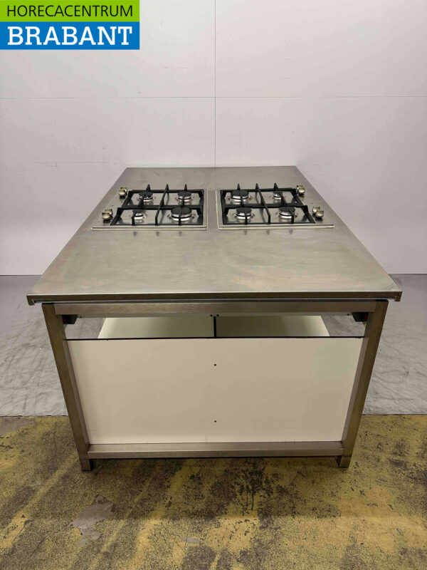 RVS Etna Kookeiland met 2 x 4 Pits Fornuis gasfornuis GAS 180 x 120 cm Horeca
