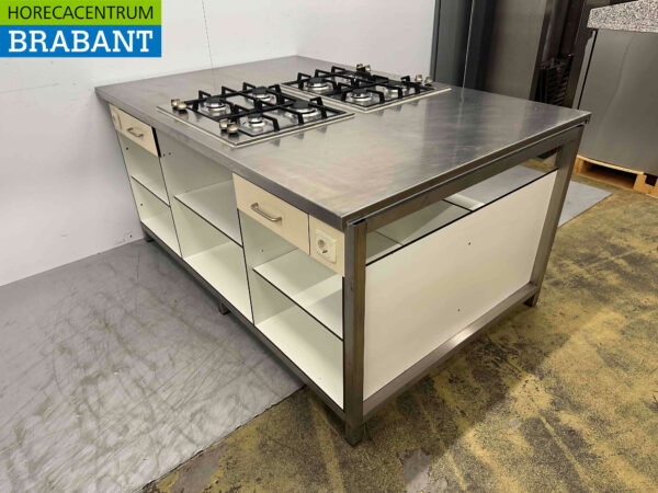 RVS Etna Kookeiland met 2 x 4 Pits Fornuis gasfornuis GAS 180 x 120 cm Horeca - Afbeelding 3